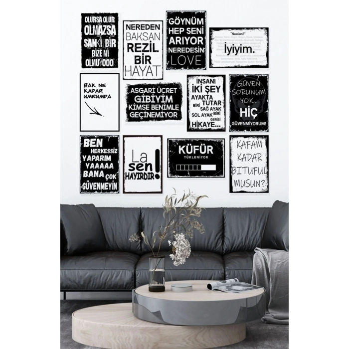 Sözler Temalı 12 Parça Ahşap Poster Tablo Duvar Dekoru 15 x 20