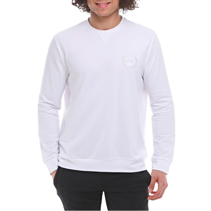 SPQR Pamuklu Bisiklet Yaka Basic Sweatshirt SATURN BEYAZ