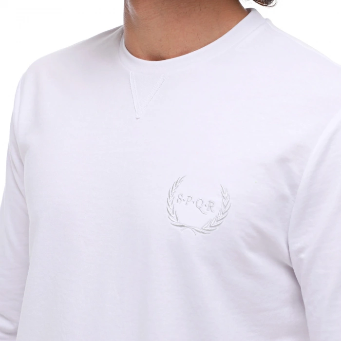 SPQR Pamuklu Bisiklet Yaka Basic Sweatshirt SATURN BEYAZ