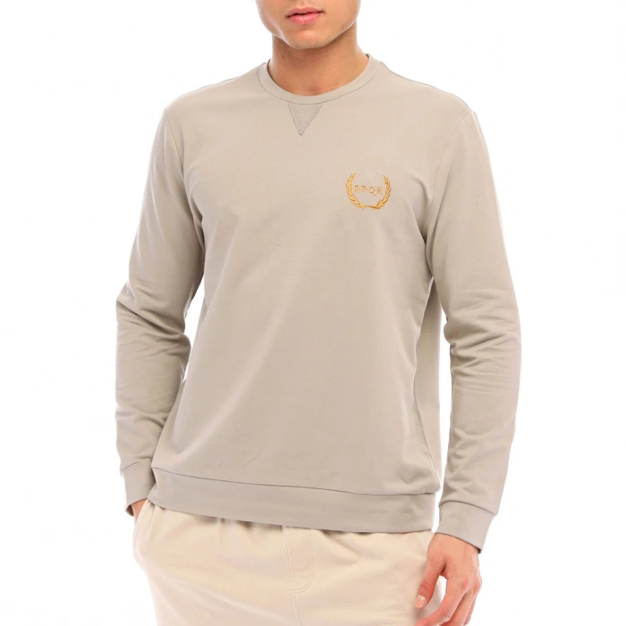 SPQR Pamuklu Bisiklet Yaka Basic Sweatshirt SATURN GRİ