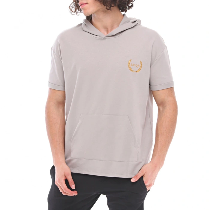 SPQR Cotton Hooded Short Sleeve Sweatshirt NEPTUNE GRAY