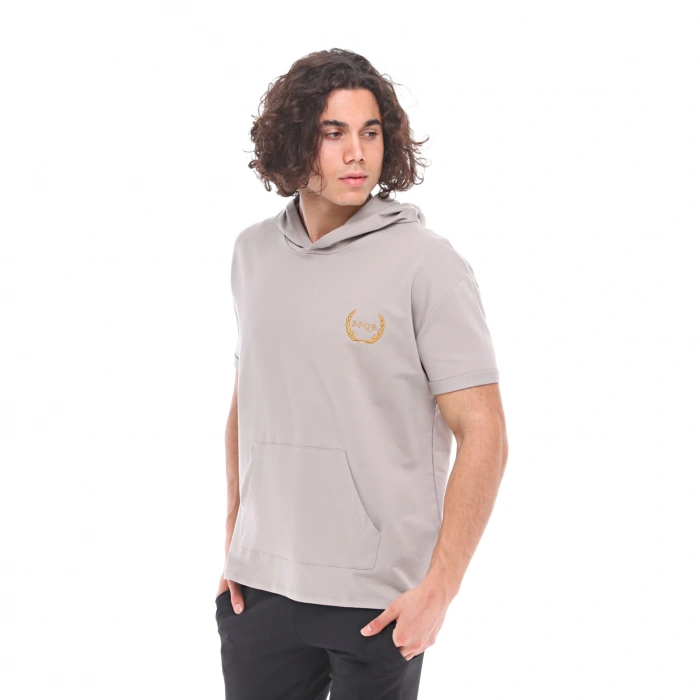 SPQR Cotton Hooded Short Sleeve Sweatshirt NEPTUNE GRAY