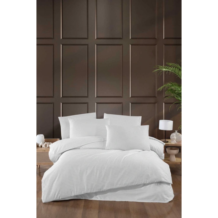 Stripe Saten Line Çift Kişilik Nevresim Takımı Beyaz