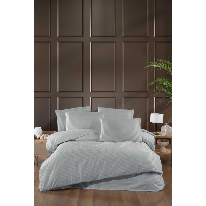 Stripe Saten Line Çift Kişilik Nevresim Takımı Gri