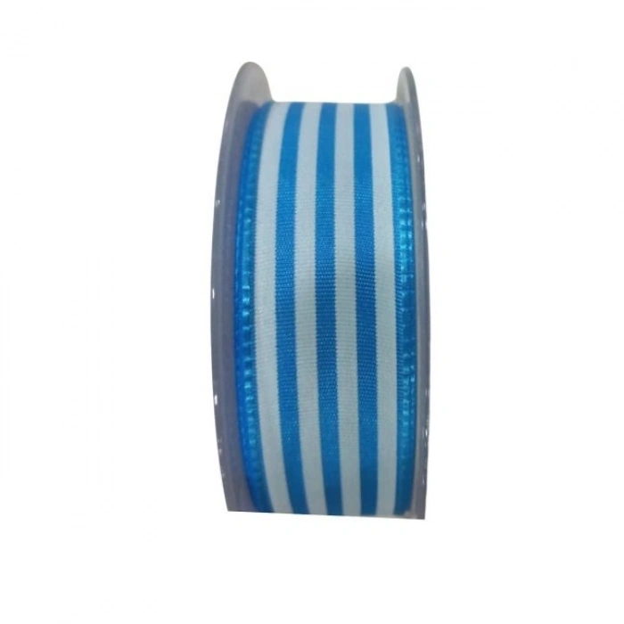 Tafta Çizgi Desen Kurdele 25 Mm Mavi 10 Metre