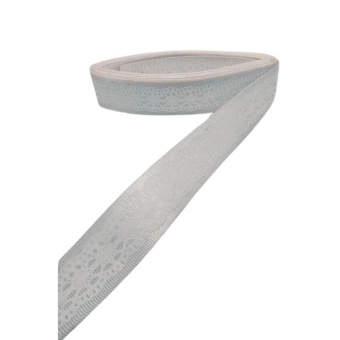 Tafta Dantel Görünümlü Kurdele Gri 25 Mm 2 Metre