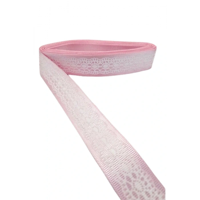 Tafta Dantel Görünümlü Kurdele Pembe 25 mm 10 Metre