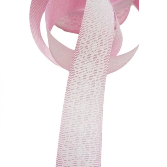 Tafta Dantel Görünümlü Kurdele Pembe 25 Mm 10 Metre