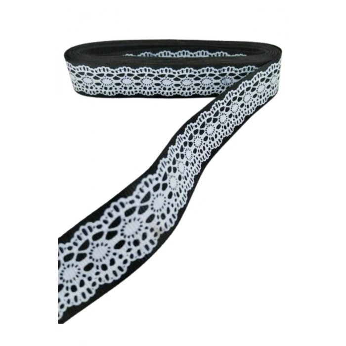 Tafta Dantel Görünümlü Kurdele Siyah 25 Mm 1 Metre