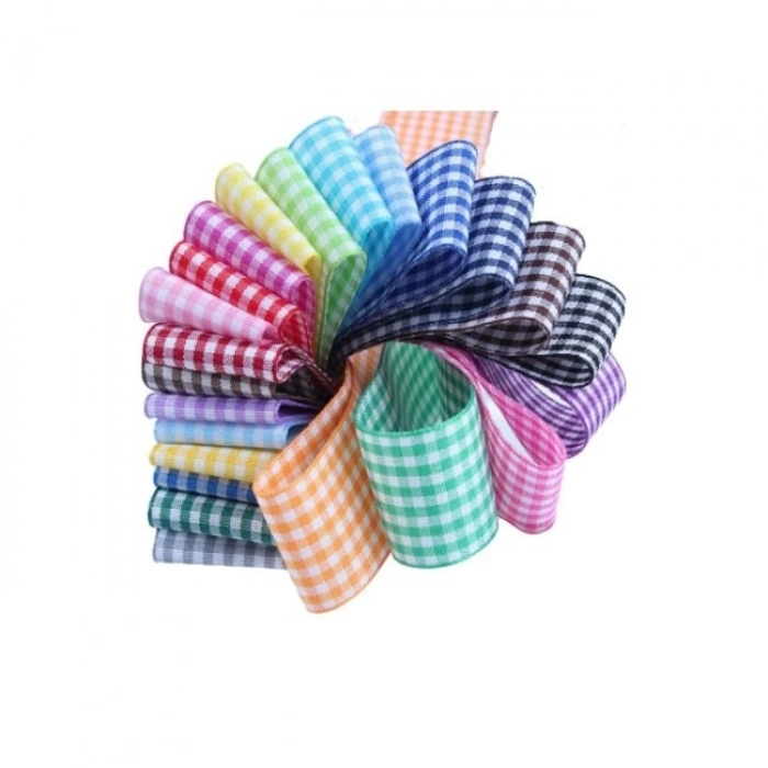 Tafta Ekoseli Kurdele 25 Mm Pembe 10 Metre