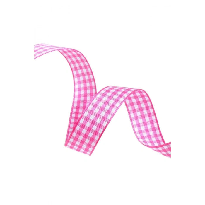 Tafta Ekoseli Kurdele 25 Mm Pembe 5 Metre