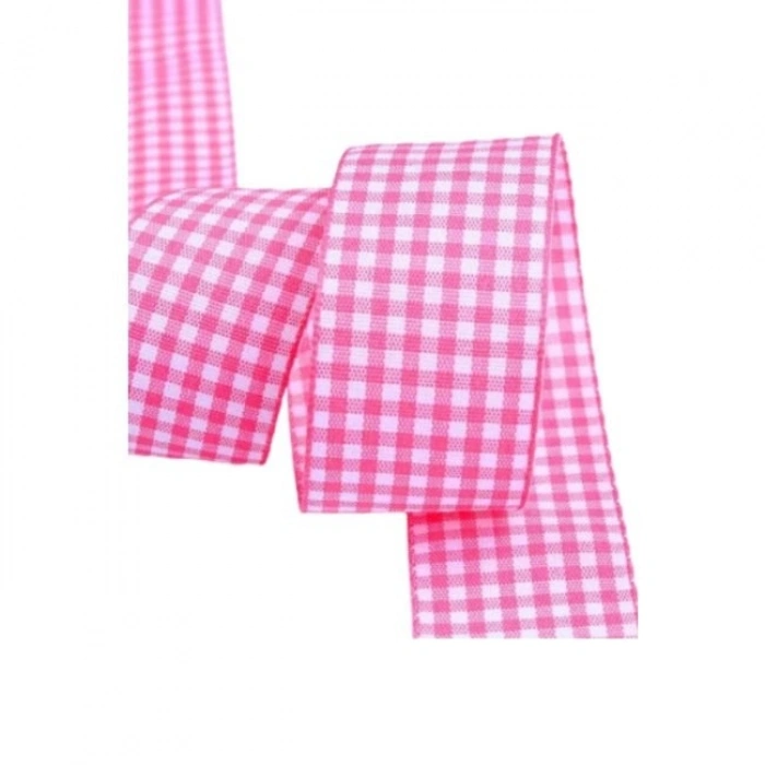 Tafta Ekoseli Kurdele 25 Mm Pembe 5 Metre