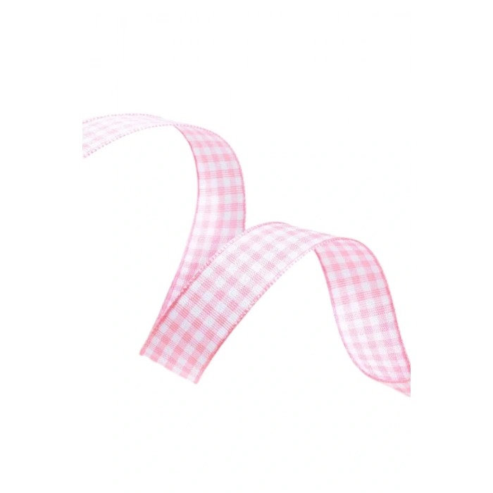 Tafta Ekoseli Kurdele 25 mm Pudra 5 Metre