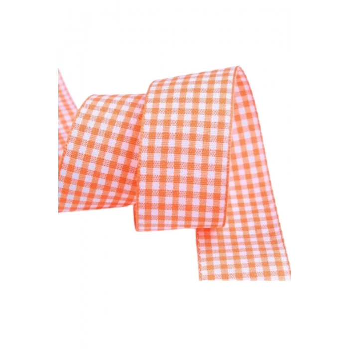 Tafta Ekoseli Kurdele 25 Mm Turuncu 2 Metre