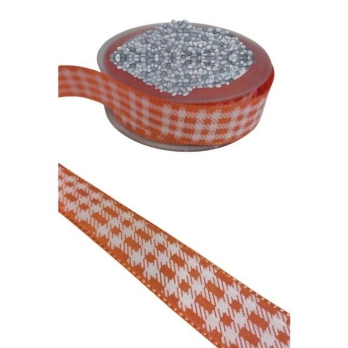 Tafta Ekoseli Kurdele 25 Mm Turuncu 2 Metre
