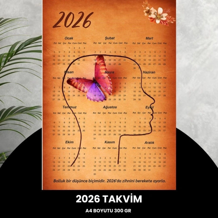 Takvim 2026 Premium A4 300 Gr Dijital Baskı Düşünce