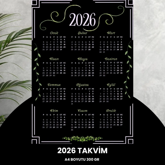 Takvim 2026 Premium A4 300 Gr Dijital Baskı Siyah Yeşil