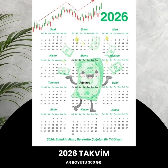 Takvim 2026 Premium A4 300 Gr Dijital Baskı Yeşil Para