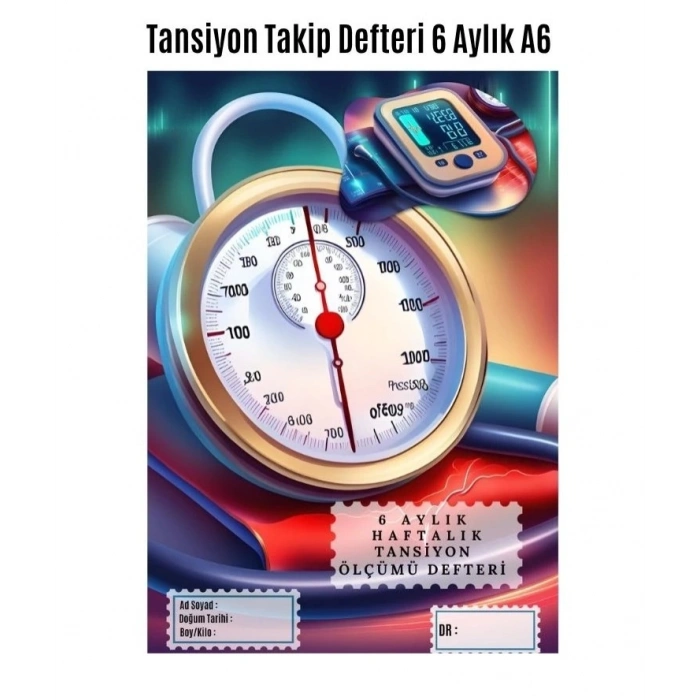 Tansiyon Ölçüm Takip Çizelgesi Defteri A Kalite Özel Tasarım 6 Aylık A6 Boyut
