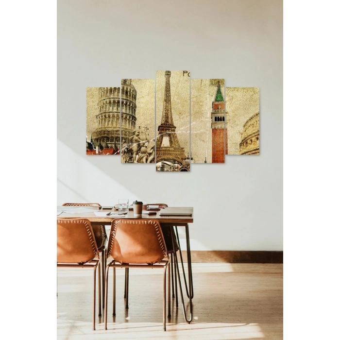 Tarihi Mekanlar 5 Parçalı Mdf Tablo 60 x 100