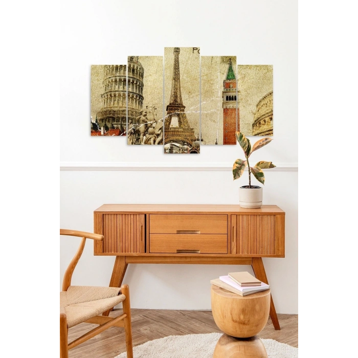 Tarihi Mekanlar 5 Parçalı Mdf Tablo 60 x 100