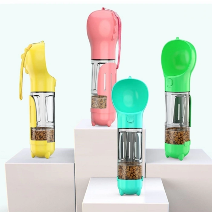 Taşınabilir Hazneli Mama Kaplı ,Kaka Poşetli Kedi,Köpek Suluğu-300ml (5365)