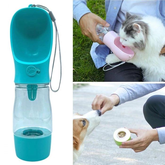 Taşınabilir Mama Hazneli Evcil Hayvan Suluğu Seyahat Kabı Kilitlenebilen Su Sızdırmaz 380ML (5365)