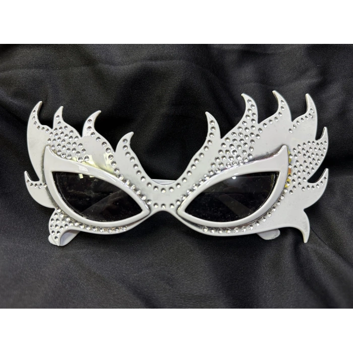 Taşlı Göz Kamaştıran Gecenin Yıldızı Beyaz Parti Alev Gözlük (5365)