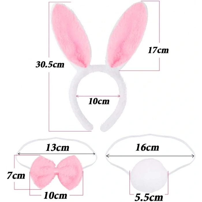 Tavşan Kostüm Seti Taç Papyon Kuyruk Pembe Renk (5365)