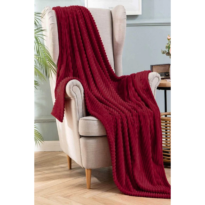 Single Striped TV Blanket 130x180 Cm Bordeaux