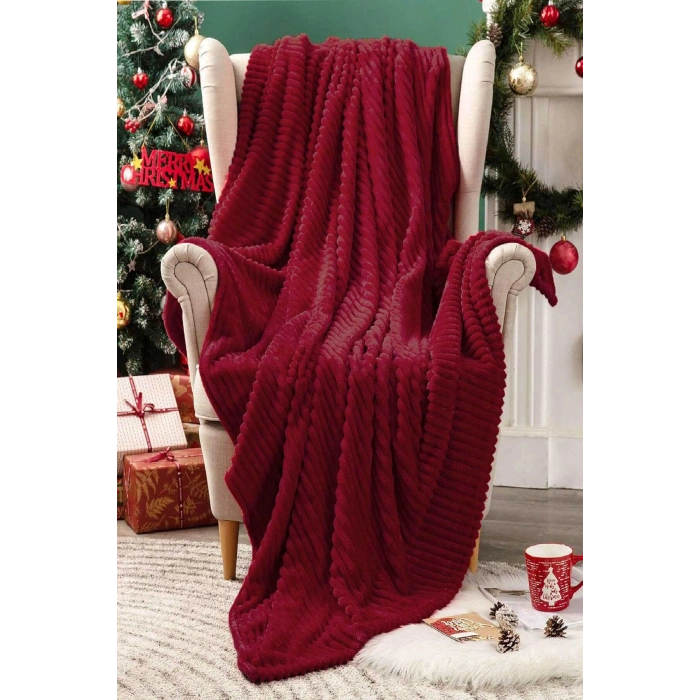 Single Striped TV Blanket 130x180 Cm Bordeaux