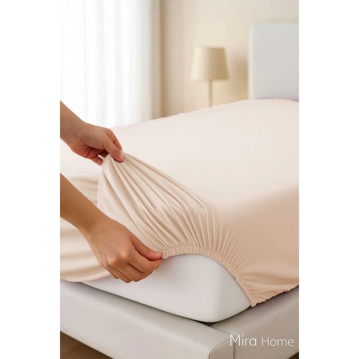 Tek Kişilik Düz Penye %100 Pamuklu Lastikli Çarşaf 100X200 Cm Newsheet Bej