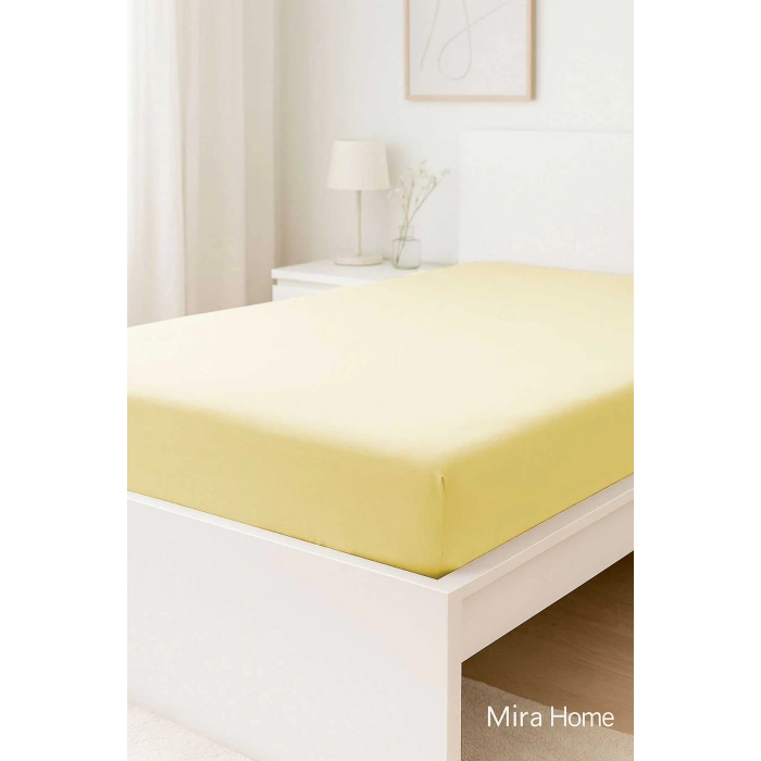 Tek Kişilik Düz Penye %100 Pamuklu Lastikli Çarşaf 100X200 Cm Newsheet Sarı