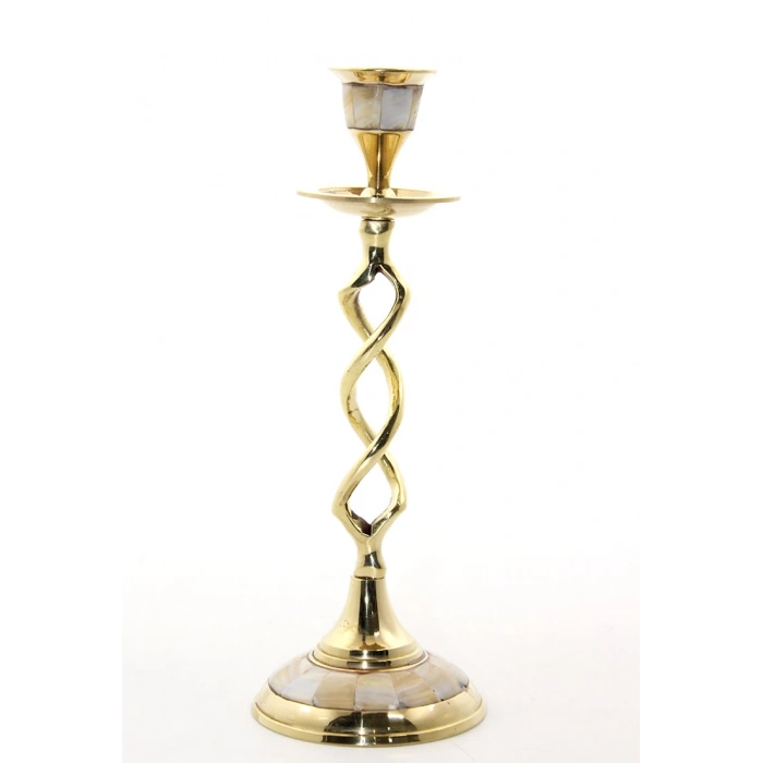 Single Brass Mother-of-Pearl Candlestick Model 2