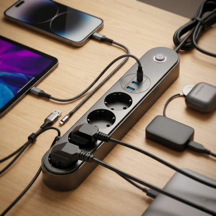 Termal Akım Korumalı 4 Prizli USB Girişli Uzatma Kablosu