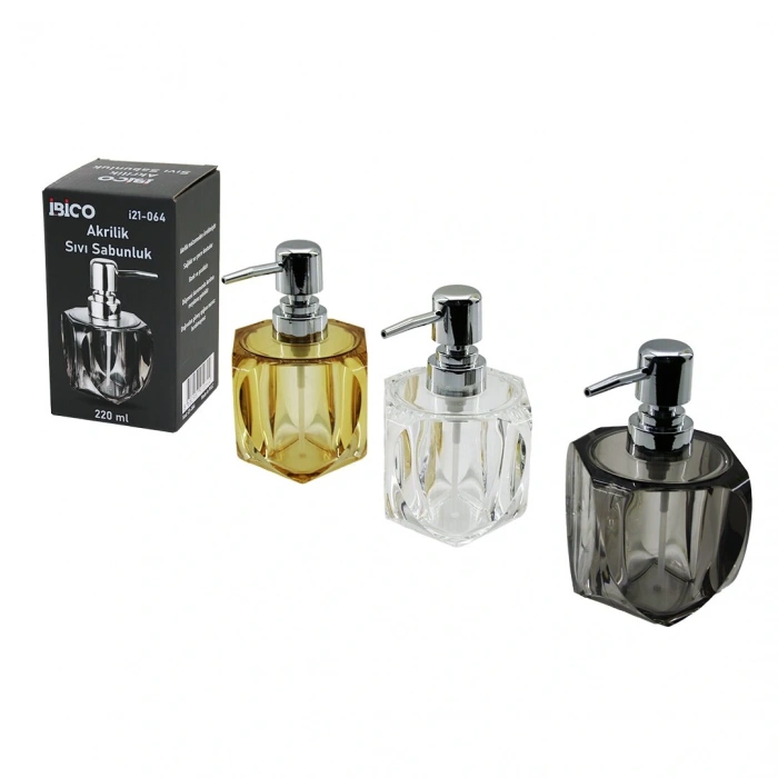 TOMBUL KARE - 4-KALPLİ GÖVDE  ŞEFFAF - RENKLİ   AKRİLİK - MİKA KRİSTAL  SIVI SABUNLUK  220ML (5365)