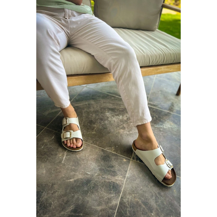 TRL001 - Chekich Deri Terlik BEYAZ