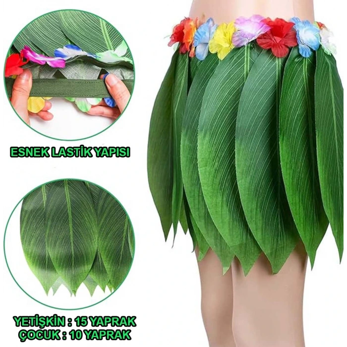 Tropikal Esintili Hawaii Yapraklı Parti Eteği Yetişkin Boy (5365)