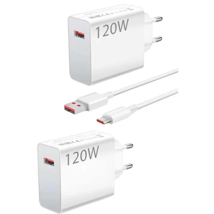 Turbo Hızlı Şarj Adaptörü 120w Usb-c Seti Beyaz