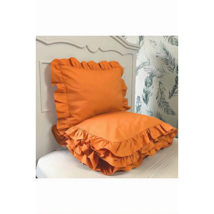 Turuncu fırfırlı çift kişilik nevresim takımı