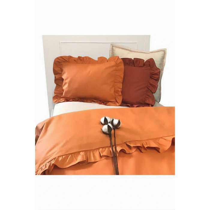 Turuncu fırfırlı çift kişilik nevresim takımı