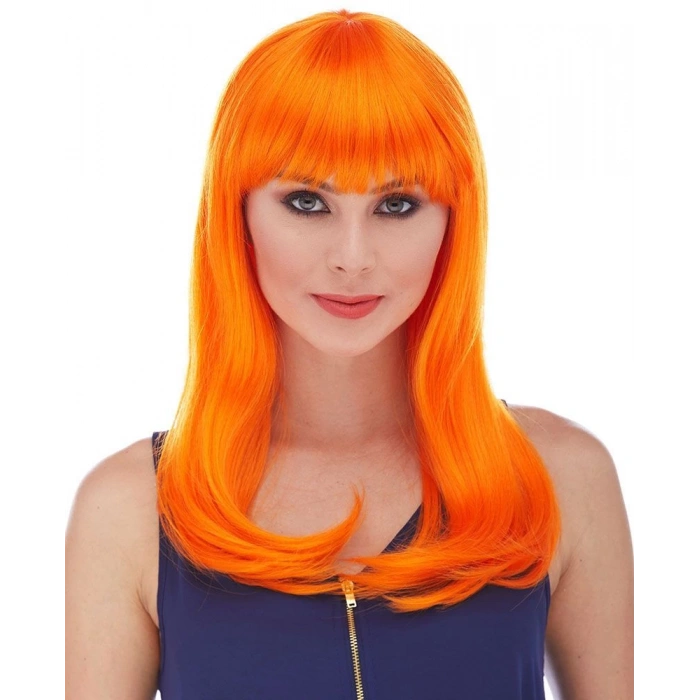 Turuncu Renk Uzun Düz Parti Peruğu (5365)