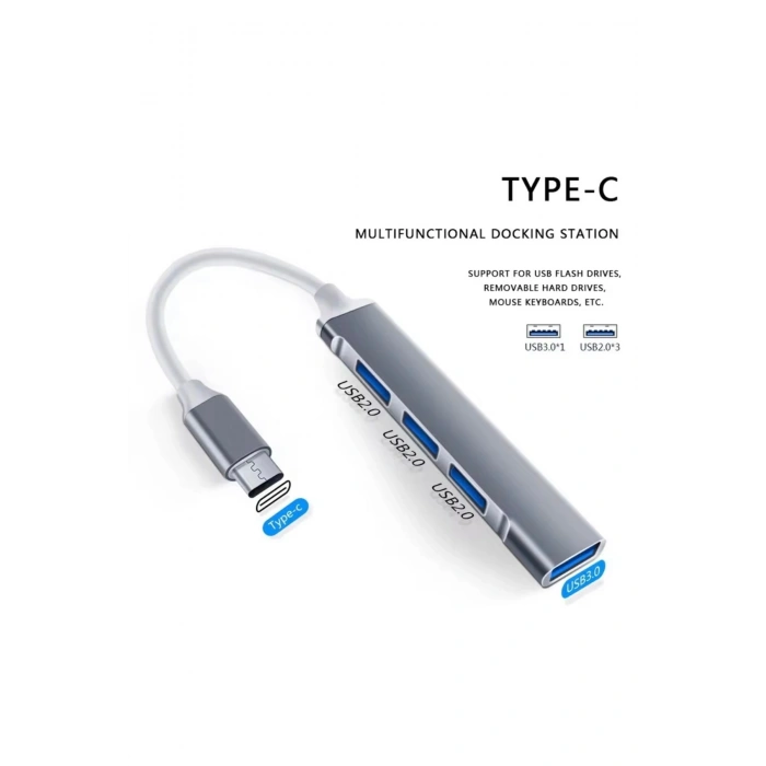 Type-C USB Çoklayıcı Hub | 1x USB 3.0 + 3x USB 2.0 | Yüksek Hızlı Dönüştürücü Adaptö