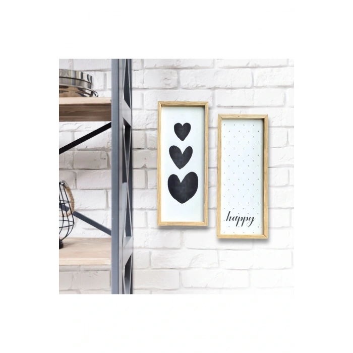 Üçlü Kalp Ve Benekli Happy Ahşap Çerçeve Çocuk Odası 50 x 110