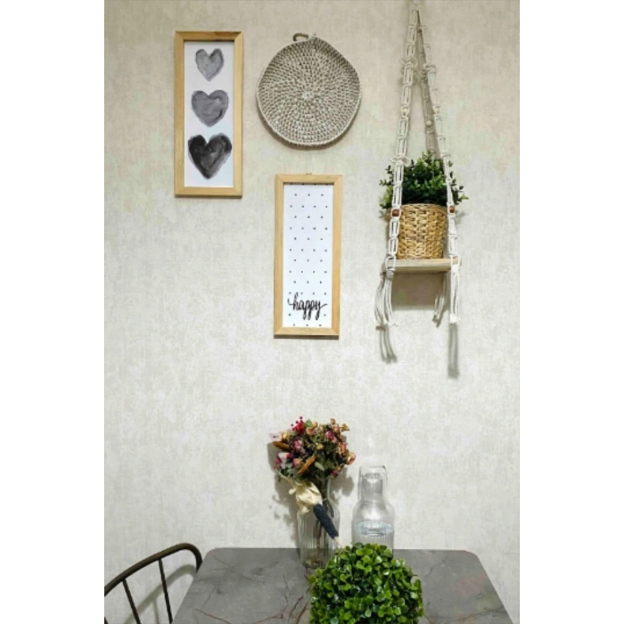 Üçlü Kalp Ve Benekli Happy Ahşap Çerçeve Çocuk Odası 50 x 110