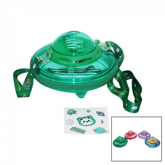 UFO MODELİ RENKLİ MİKA KRİSTAL SULUK MATARA PİPETLİ - TAŞIMA ASKILI 550ML ( HERHANGİ BİR RENK  GÖNDERİLİR )  (5365)