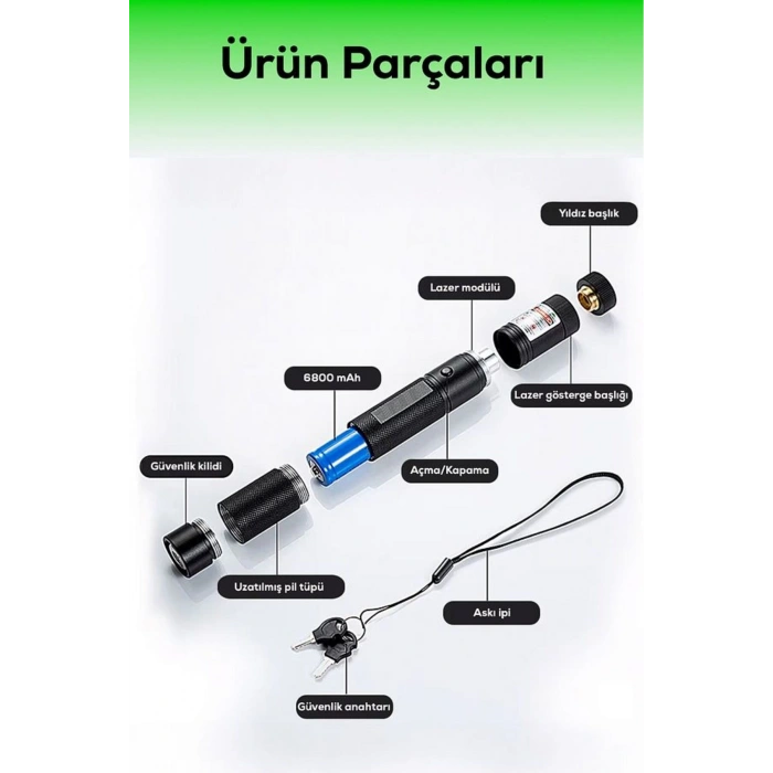 ULTRA güçlü Yeşil Şarjlı Lazer Pil Anahtar - Uzun Menzilli, Güçlü Ve Çoklu Işık Efektli Er