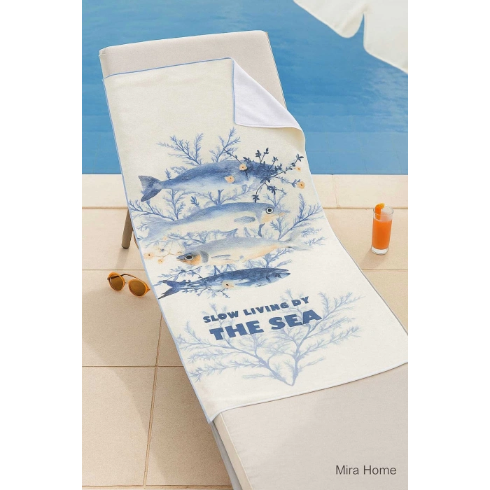 Unisex Desenli Baskılı Deniz Plaj Havlusu Balık 70X140 Cm
