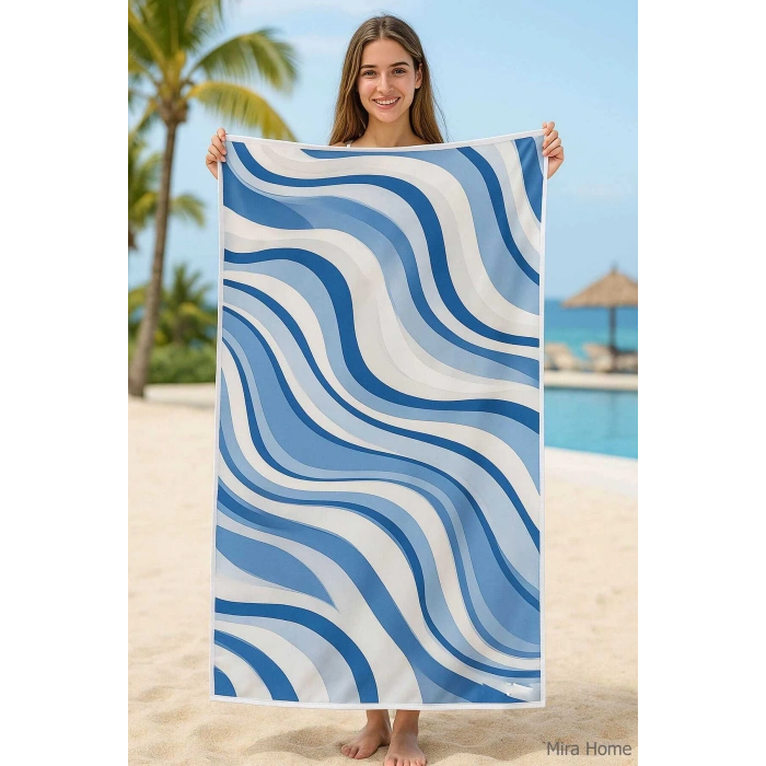 Unisex Desenli Baskılı Deniz Plaj Havlusu Dalga Desen 70x140 Cm