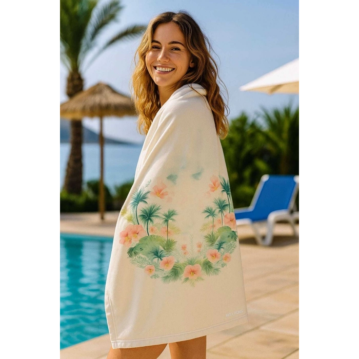 Unisex Desenli Baskılı Deniz Plaj Havlusu Palmiye 70x140 Cm